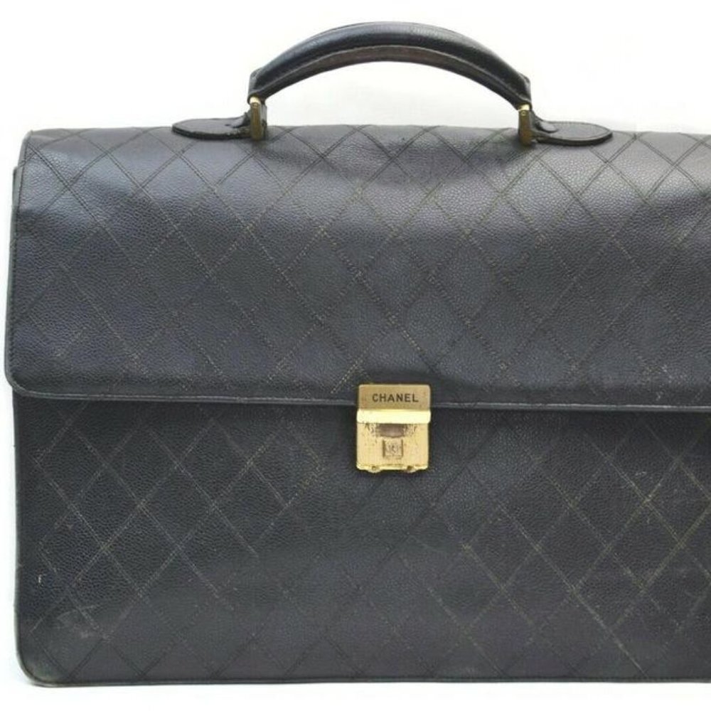 Chanel Black Quilted Caviar Leather Attache Briefc
